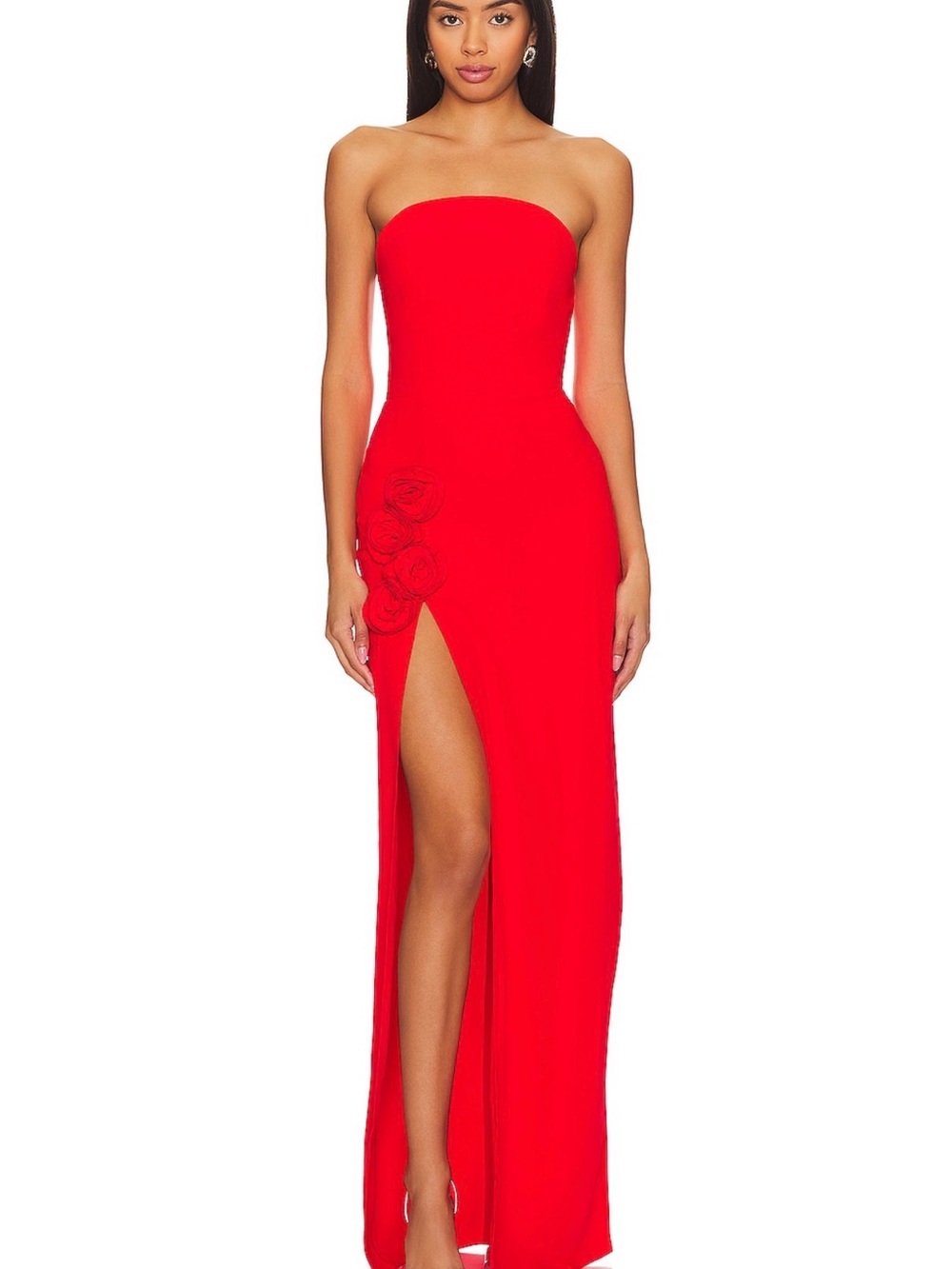Amanda Uprichard Strapless Red Maxi Gown with Side Slit